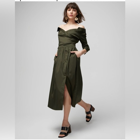 WHBM Open Neck Poplin Midi Dress size 4 - Picture 4 of 8